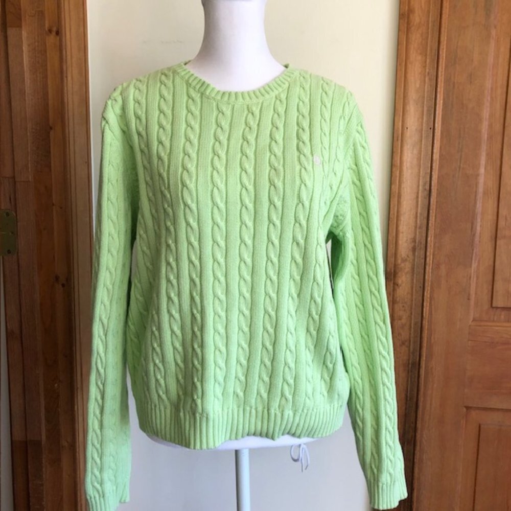 RALPH LAUREN Light Green Crewneck Cable Long Sleeve Sweater Vintage Large